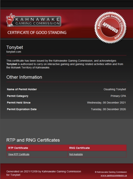 Kahnawake certificate